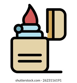 Metal lighter icon. Outline metal lighter vector icon color flat isolated