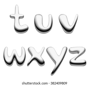 Metal And Liquid Mercury Alphabet Small Letters Set Isolated On White. Vector Illustration.