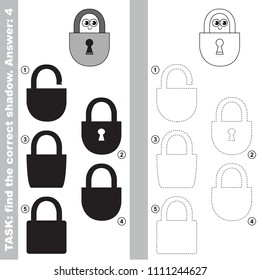 Metal Lock funny to find the correct shadow, the matching educational kid game to compare and connect objects and their true shadows, simple gaming level for preschool kids.