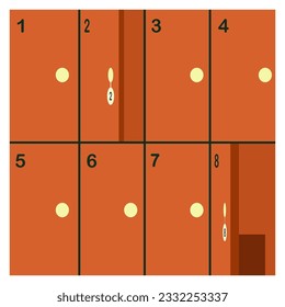 Metal locker door with key, two level compartment. Vector illustration of cloakroom, lockers in gym, school, in store