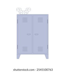 Metal locker for modern interior design. Wardrobe for locker rooms, gym, storage cells. Vector illustration