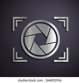 Metal logo camera. Vector image.