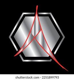 aspecto metálico de un logotipo con rayas hexagonales