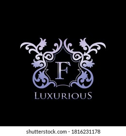 Metal Luxury  Letter F Elegant Logo Bagde. Luxurious Letter Initial Crest Monogram  Vector Design.