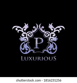 Metal Luxury  Letter P Elegant Logo Bagde. Luxurious Letter Initial Crest Monogram  Vector Design.