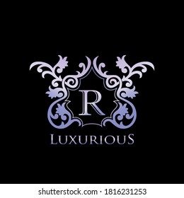 Metal Luxury  Letter R Elegant Logo Bagde. Luxurious Letter Initial Crest Monogram  Vector Design.