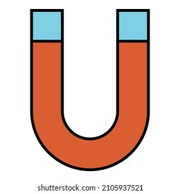 Metal magnet U with blue and orange color vector design symbol illustration