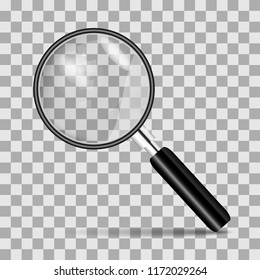 Metal magnifier for office concepts. Realistic magnifying glass on a transparent background. 