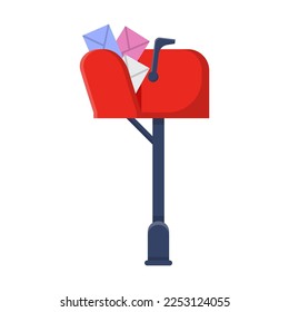 Metal mailbox. Vector illustration of vintage street postbox for wall of house. Cartoon classic letterbox or box for envelopes in slot isolated white. Post service concept