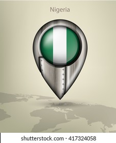 metal map marker steel with glare and shadows nigeria