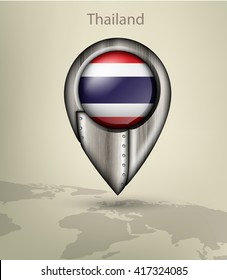 metal map marker steel with glare and shadows thailand