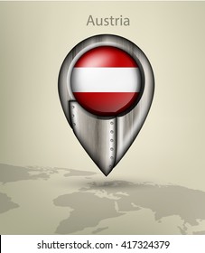 metal map marker steel with glare and shadows austria