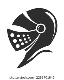 Metal mask for fighter, protective iron helmet for opening plate on face part. Battles and wars. Medieval or ancient warrior or knight equipment isolated monochrome icon. Vector in flat style