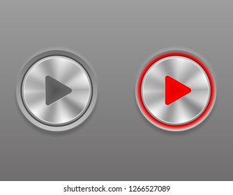 metal media button play on and off position stock vector illustration at gray background