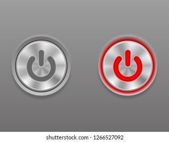 metal media button power on and off position stock vector illustration at gray background
