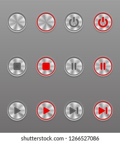 metal media button set icons on and off position stock vector illustration at gray background