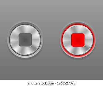 metal media button stop on and off position stock vector illustration at gray background
