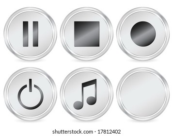 Metal media circle icon set. Vector illustration.