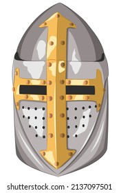 Metal medieval knight s helmet of the crusader. Vector illustration.