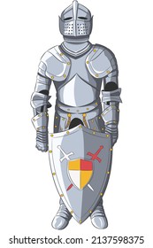 Metal medieval knightly crusader armor. Vector illustration.