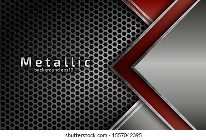 Metal mesh background, red and silver brushed steel surface.