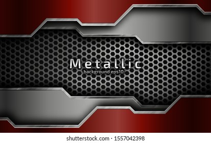Metal mesh background, red and silver brushed steel surface.