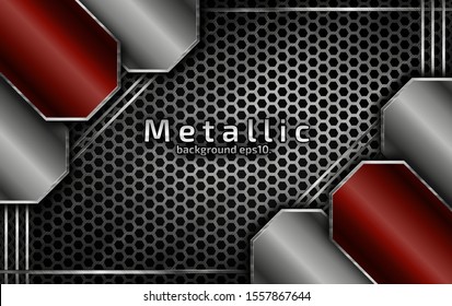 Metal mesh background, red and silver brushed steel surface.