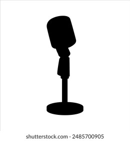 Metal microphone silhouette on white background. Microphone icon sign vector illustration design.