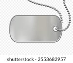 Metal military dog ​​tag on a chain. Template with copy space isolated on transparent background. Vector illustration