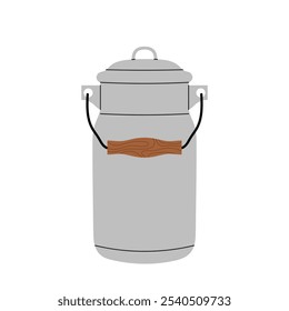 Metal milk can. Container for collecting milk. Metal tank. Flat illustration on white background.