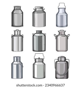 metal milk can set cartoon. jar jug, farm vintage, bucket cow metal milk can sign. isolated symbol vector illustration