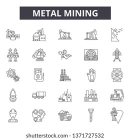Metal mining line icons, signs set, vector. Metal mining outline concept, illustration: metal,industry,equipment,power,mine