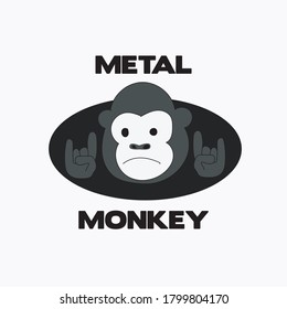 Metal Monkey with black circle behind. Character, cartoon, doodle.