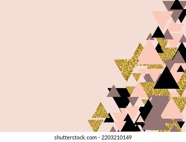 Metal Mosaic Vector Pink Background. Gold Shape Shiny Print. Glow Polygon Foil Design. Rose  Abstract Illustration.