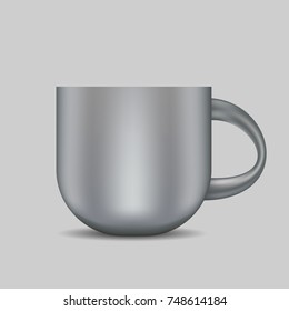 Metal mug on gray background, vector