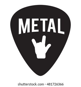 Metal music badge/Label. For signage, prints and stamps. Guitar pick/mediator. Rock music festival logo with rock hand