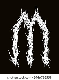 Metal music band font. White letter on black background.