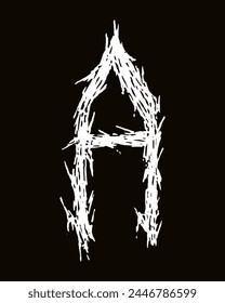 Metal music band font. White letter on black background.