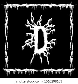 Metal music band font.White smudged and tattered letter on black background.