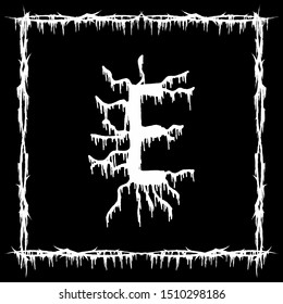 Metal music band font.White smudged and tattered letter on black background.