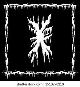 Metal music band font.White smudged and tattered letter on black background.