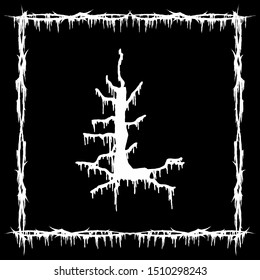 Metal music band font.White smudged and tattered letter on black background.