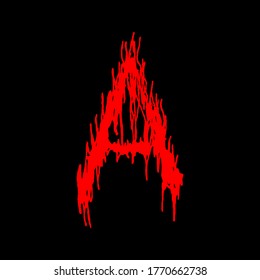 Metal music band's font.Red letter with smudges on black background.