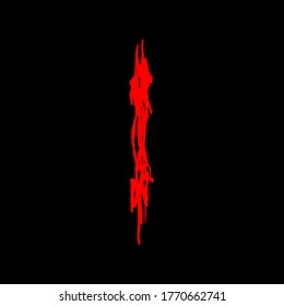 Metal music band's font.Red letter with smudges on black background.