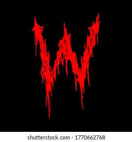 Metal music band's font.Red letter with smudges on black background.