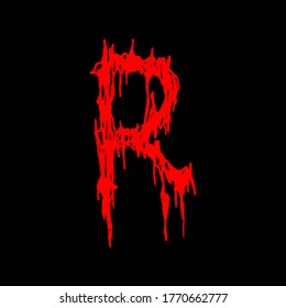 Metal music band's font.Red letter with smudges on black background.