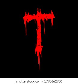 Metal music band's font.Red letter with smudges on black background.