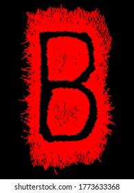 Metal music band's font.Red letter with smudges on black background.