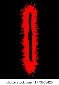 Metal music band's font.Red letter with smudges on black background.