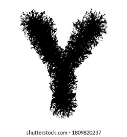 Metal music band's font.Black letter with smudges on white background.